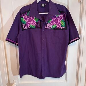 Purple Floral Embroidered Men's Shirt Hawaiian Island Connection XL button down